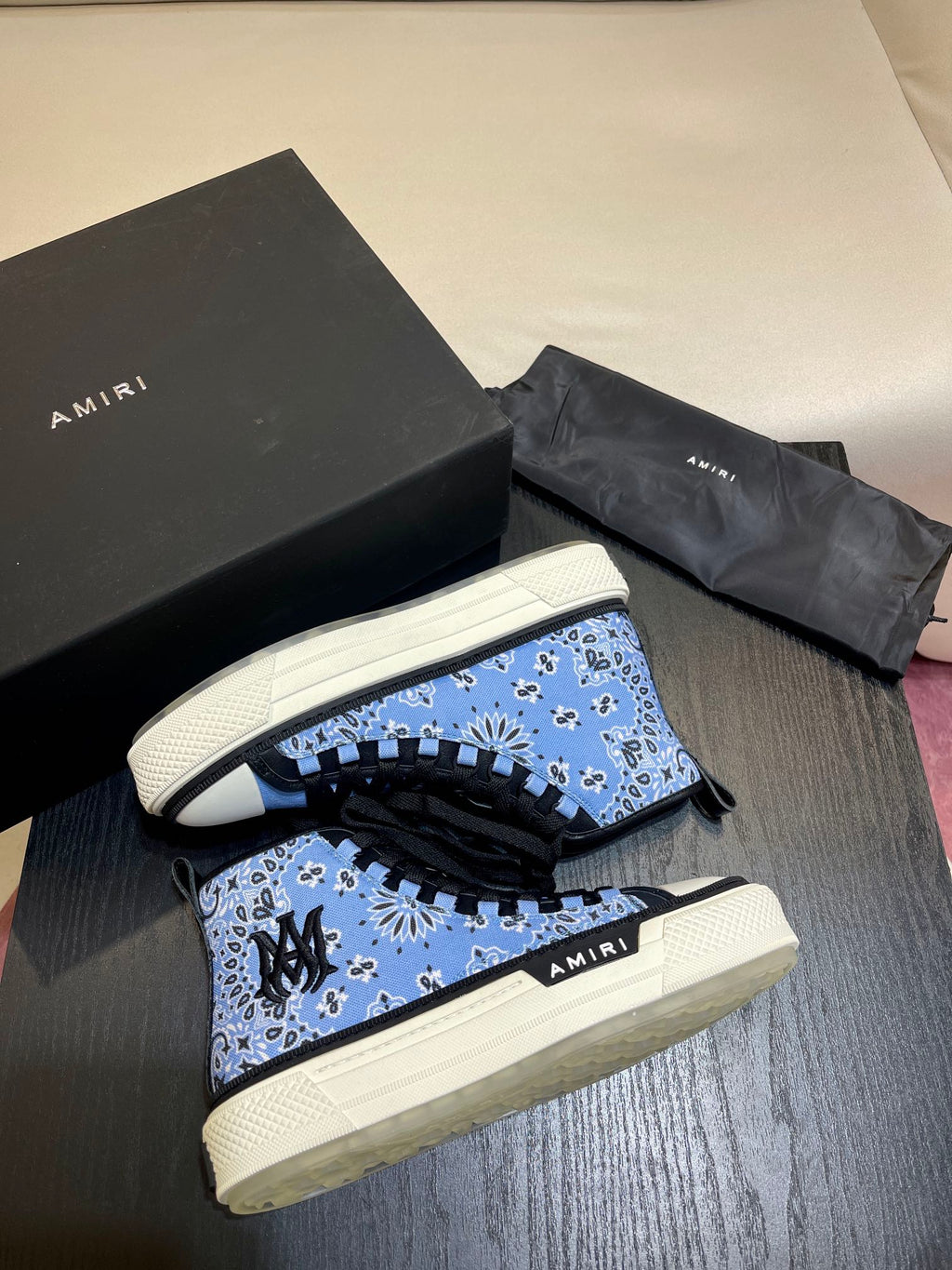 Men's Amiri Canvas and Leather Stars Court High Top Sneakers Shoes