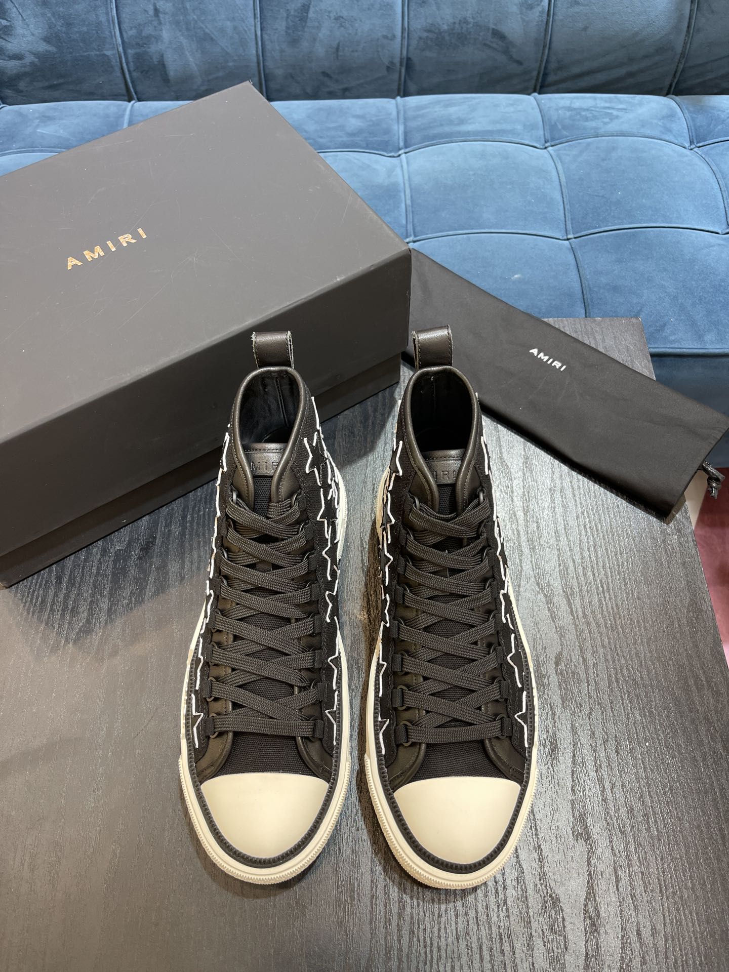 Men's Amiri Canvas and Leather Stars Court High Top Sneakers Shoes