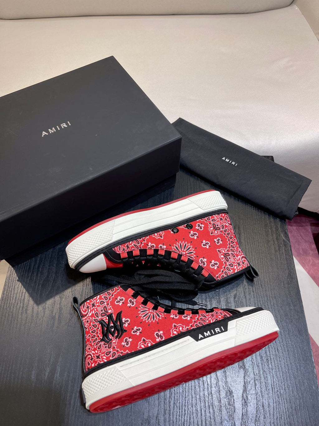 Men's Amiri Canvas and Leather Stars Court High Top Sneakers Shoes