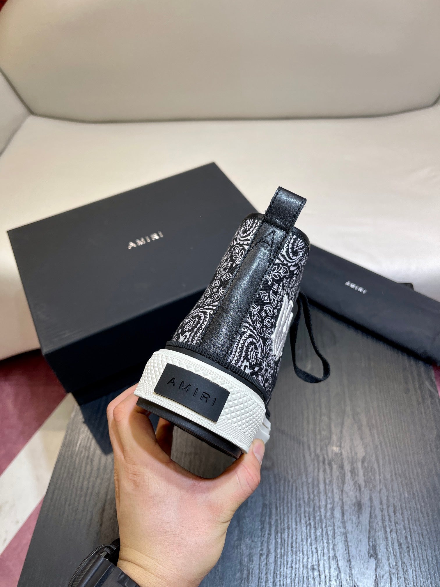 Men's Amiri Canvas and Leather Stars Court High Top Sneakers Shoes