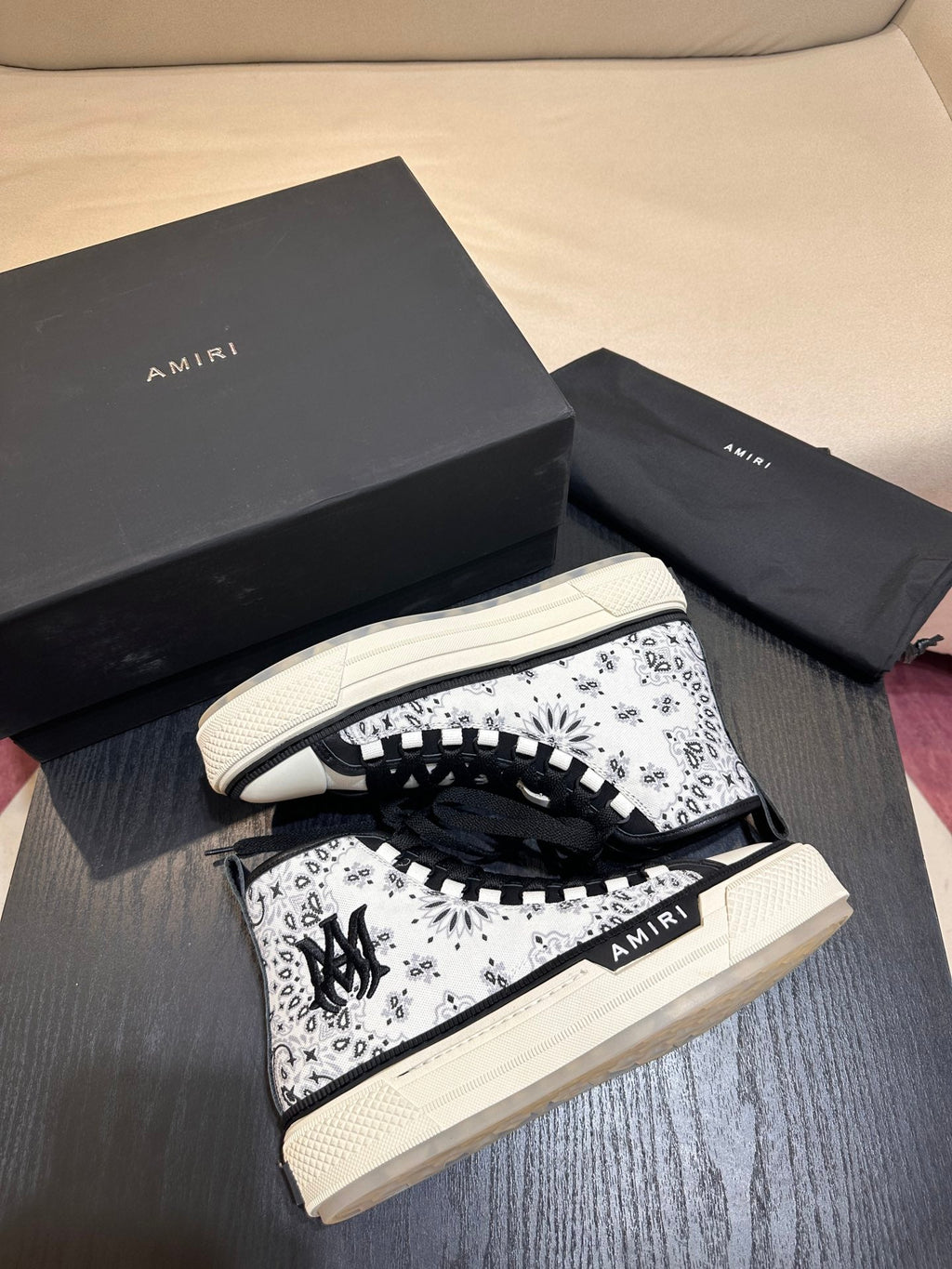Men's Amiri Canvas and Leather Stars Court High Top Sneakers Shoes