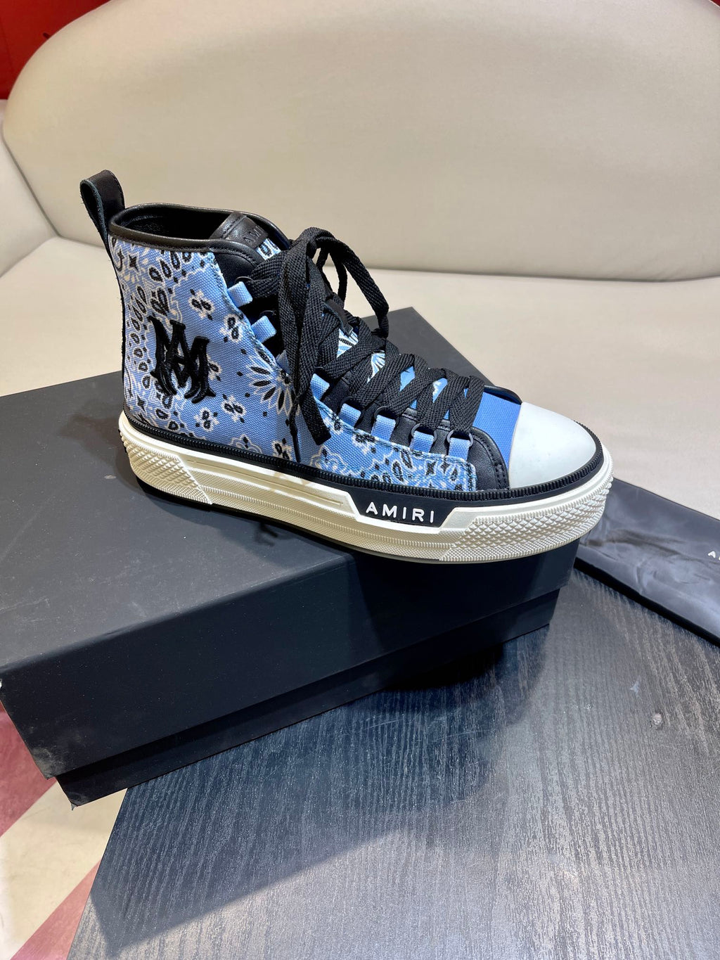 Men's Amiri Canvas and Leather Stars Court High Top Sneakers Shoes