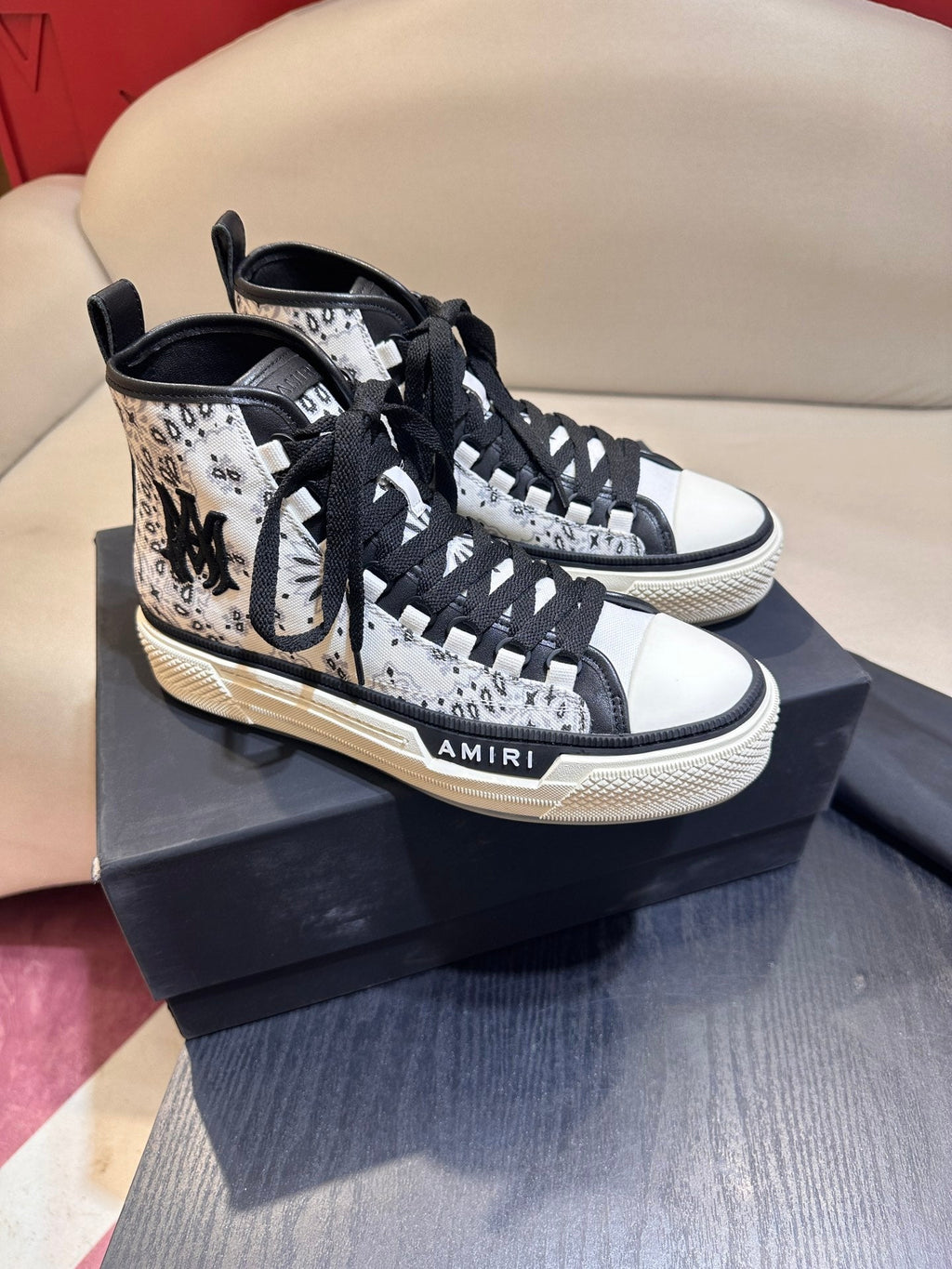 Men's Amiri Canvas and Leather Stars Court High Top Sneakers Shoes
