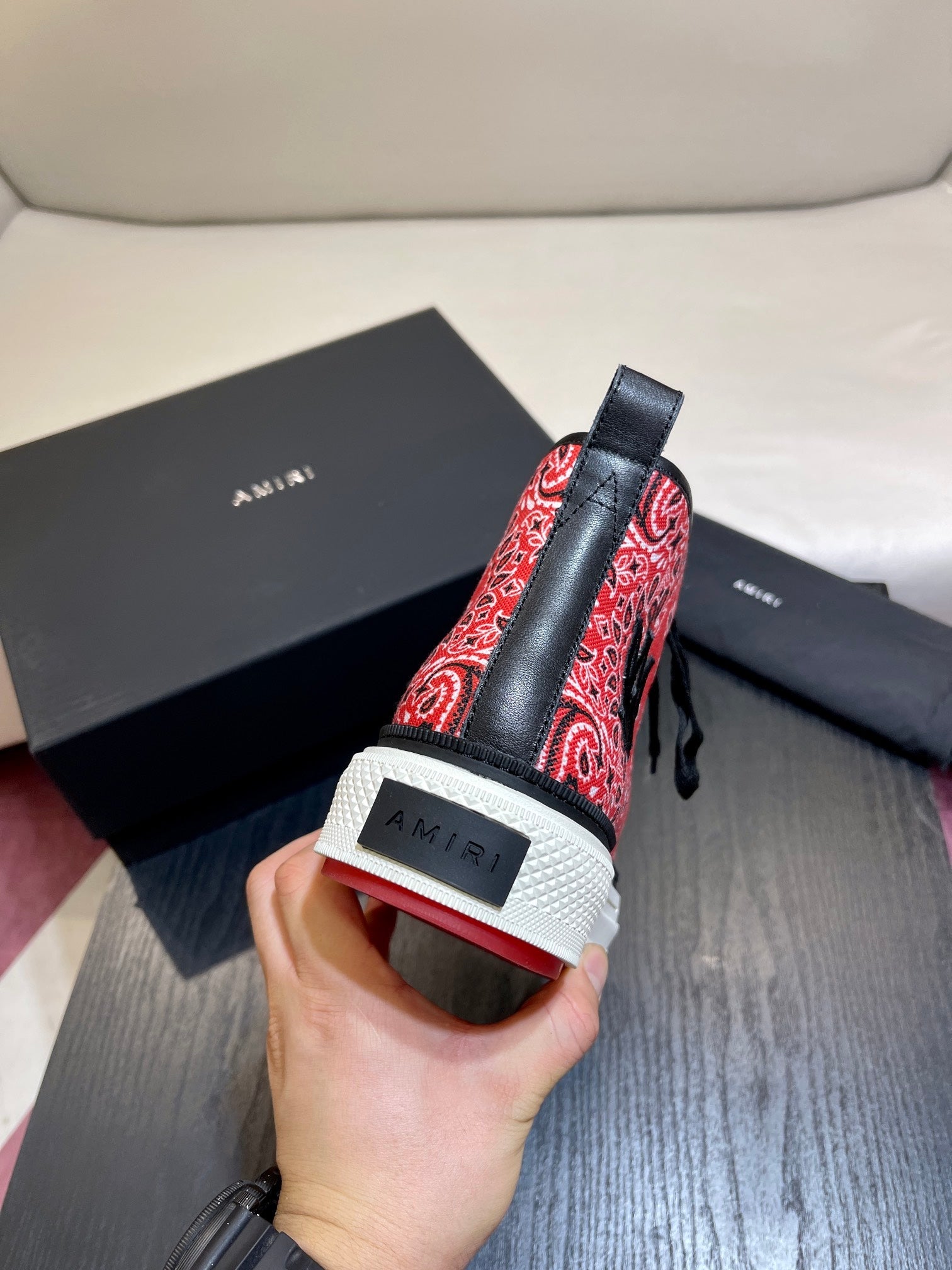 Men's Amiri Canvas and Leather Stars Court High Top Sneakers Shoes