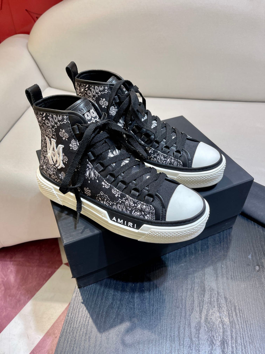 Men's Amiri Canvas and Leather Stars Court High Top Sneakers Shoes