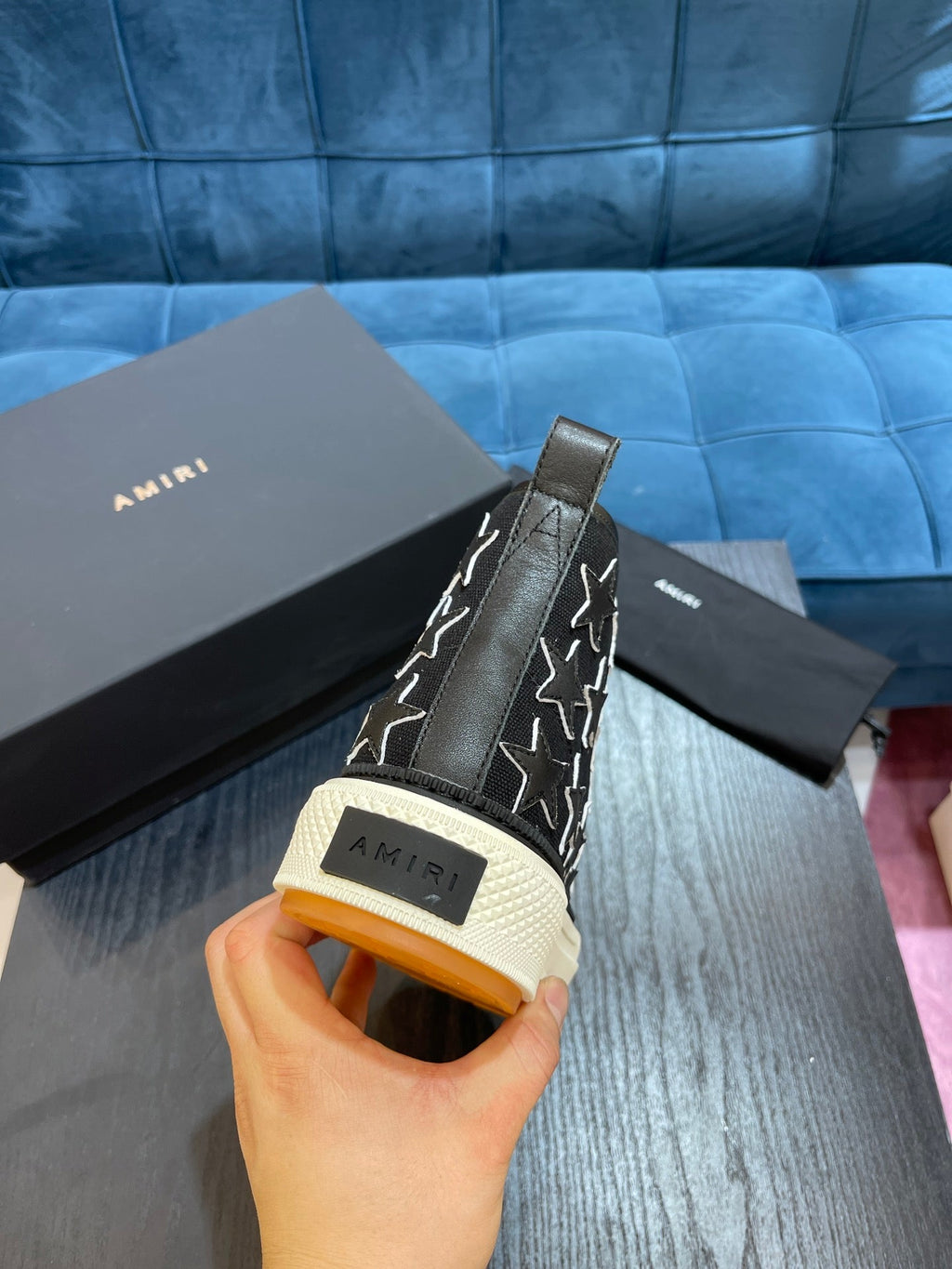 Men's Amiri Canvas and Leather Stars Court High Top Sneakers Shoes