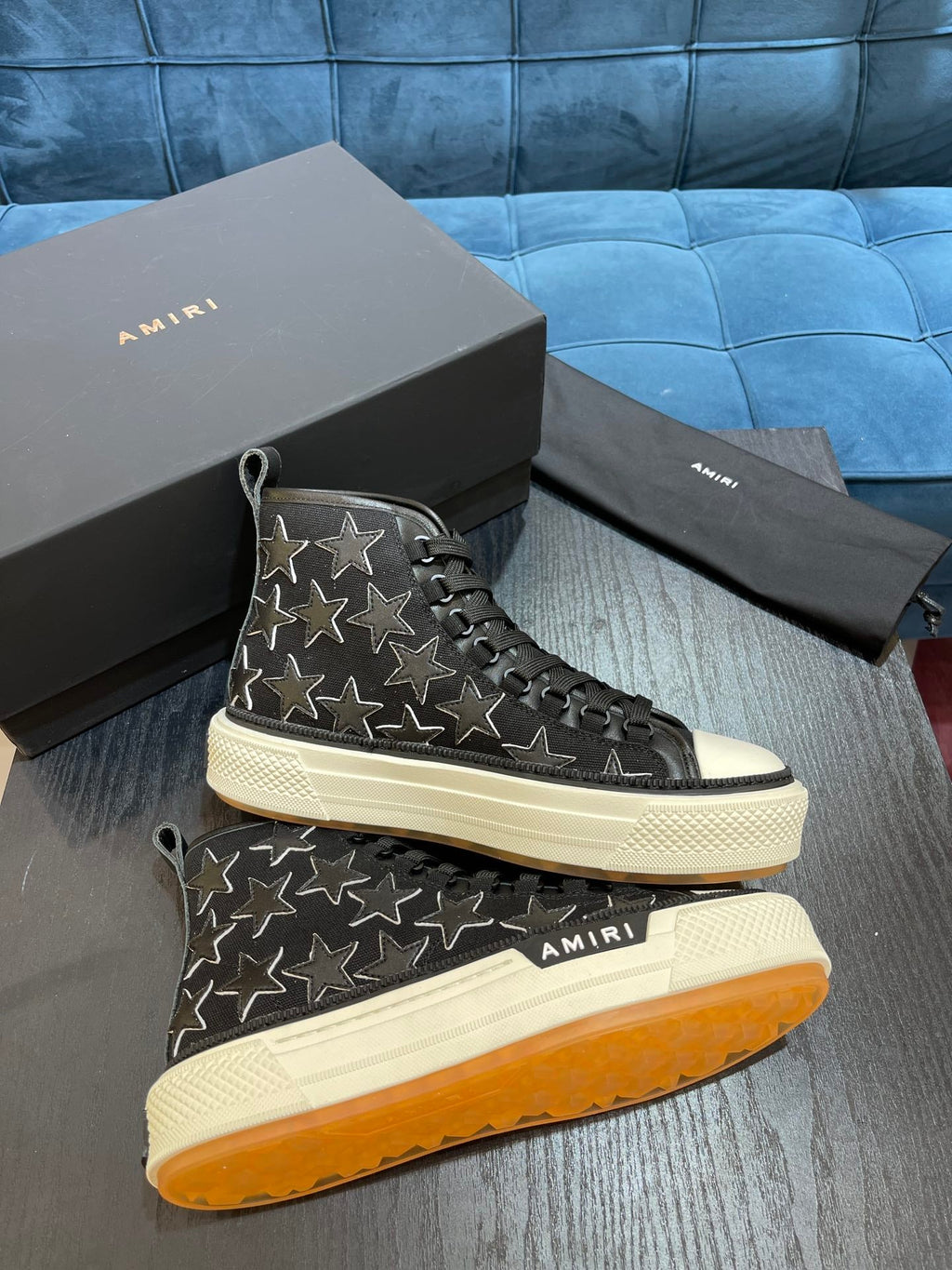 Men's Amiri Canvas and Leather Stars Court High Top Sneakers Shoes